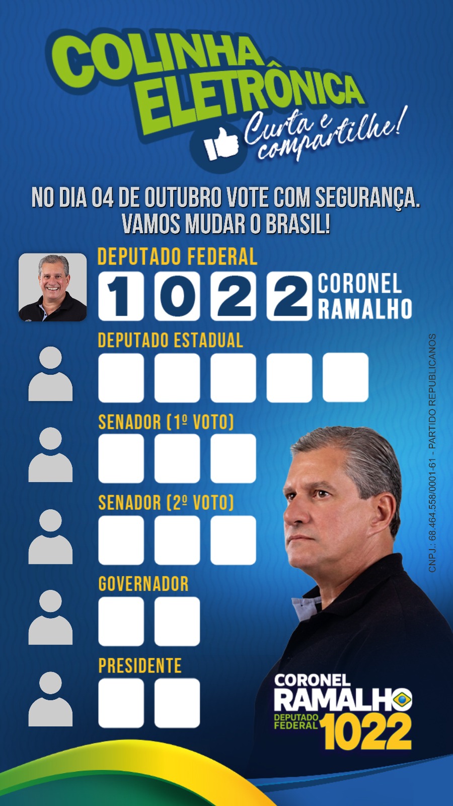 Colinha eletronica do Coronel Ramalho 1022, Deputado Federal ja preenchido