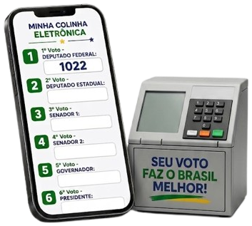 Celular mostrando a colinha eletrônica ao lado de uma urna